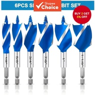 Six Pieces Auger Drill Bit Set for Wood 1/2" 5/8" 3/4" 7/8" 1" 1-1/8" 4-Inch Impact Bits with 1/4" Q