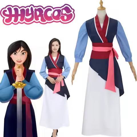 Anime Lady Hua Mulan Cosplay Costume Cartoon Hua Mulan Full Set Uniform Dress Halloween Party Perfor