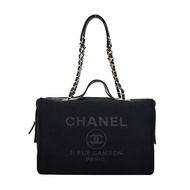 CHANEL 經典Deauvill帆布鏈帶方形手提/肩背包(黑色)/平行輸入