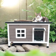 Buzz Worthy Cat House Outdoor Stray Cat Litter Rainproof Coldproof Cat House Hideout Closed Wooden C