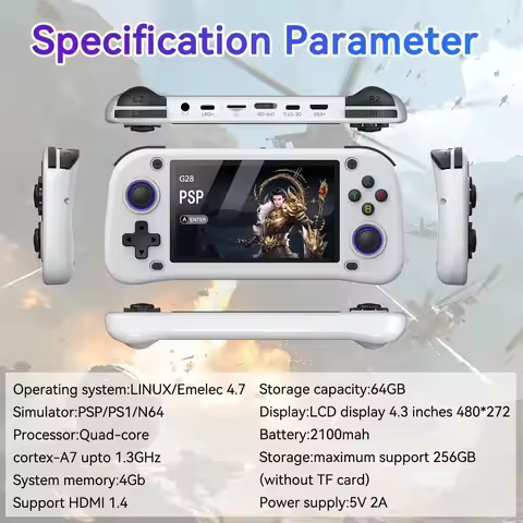 G28 Retro Handheld Game Console Linux System 3.5Inch IPS Screen Portable Game Console 64GB 20000+ Cl