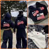 Jacket AA Zip Hoodie Embroidered with Ruffled American Flag for Men and Women, with Felt Jogger Pant
