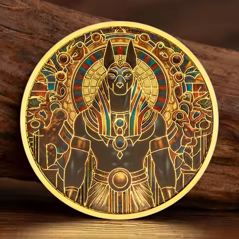 Dog Head God Anubis Commemorative Coin Ancient Egyptian Guardian of The Dead Medallion Pyramid Colle