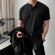 American Retro Henry Shirt t-Shirt Men's Short-Sleeved Summer Bottoming Yuppie Style Henry Collar po