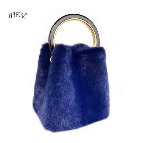 Luxury Real Mink Fur Handbag Women Blue Bags For Women Korean Fashion Initiated Ladies Trendy Design