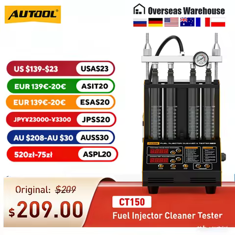 AUTOOL Fuel Injector Cleaner Tester Machine Ultrasonic Fuel Injection Cleaner 4 Cylinder for Petrol 