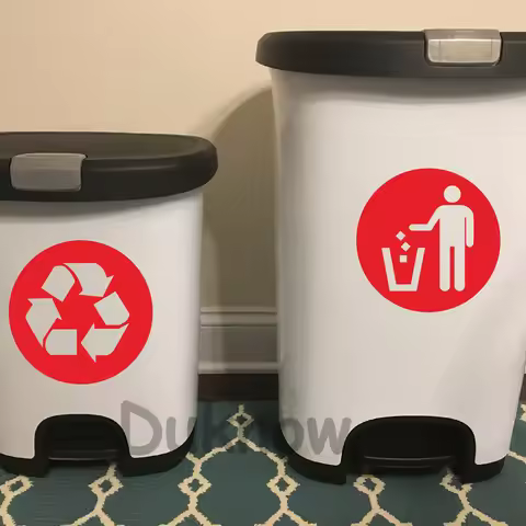 Trash Can Decor Classification Sign Vinyl Art Decal Sticker , Recycle Bin And General Waste Logo Art