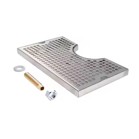 3" Column Cut-Out Surface Mount Drip Tray with Drain, 304 Stainless Steel 12"L x 7"W x 3/4"H, Beer D