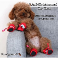 4Pcs Waterproof Anti-Slip Dog Shoes Adjustable Drawstring for Small Dogs