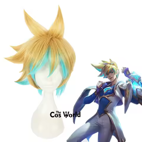 LOL Star Guardian Ezreal 30cm Short Curly Halloween Games Cosplay Wigs Synthetic Hair + Wig Cap