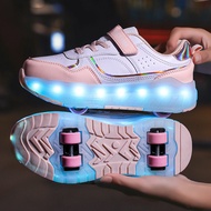 Children LED Light Sneakers 4 Wheels Luminous Shoes with Wheels Lights Rechargeable Girls Boys Women
