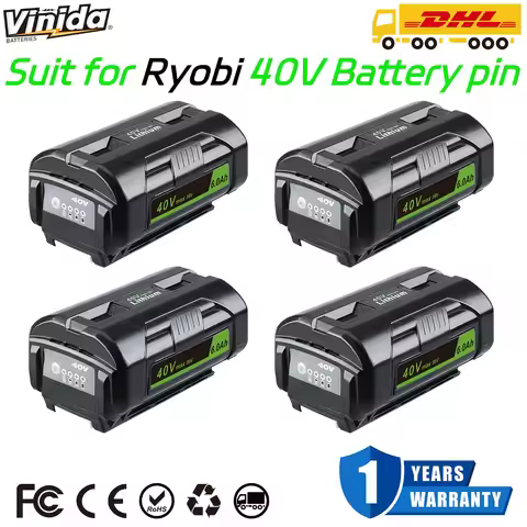VINIDA 1/2/4Pack OP4040A1 6.0Ah 36V/40V Lithium Battery Replace for Ryobi OP4040 OP4050A OP4026 mit 