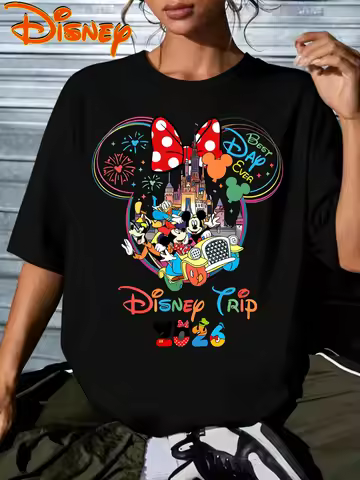 Disney Summer Men Women Large Casual T-shirt Classic Animated Character Print 2026 Text Parent Child