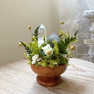 靜謐時光 I 綠幽靈水晶柱 白水晶柱 永生綠植栽