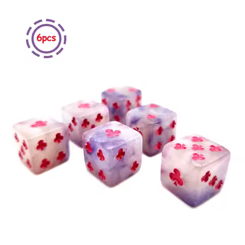 Lucky Clover 6Pcs Red Club Pips Purple D6 Dice Marbled Dice for D&D, Mtg & Yahtzee