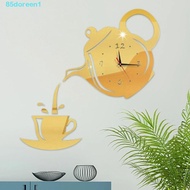 DOREEN1 Teapot Wall Clock Sticker, DIY Teapot Design Acrylic Mirror Wall Clock, Decorative Painting 3D Silent Easy to Read 3D Decorative Clock Office