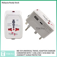 ME-939 UNIVERSAL TRAVEL ADAPTOR CHARGER CONVERTER WITH 1 USB+USB C 5V3A MAX 10A 2500WATT WITH SURGE