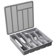 Silverware Organizer with LidCovered Utensil Tray for Kitchen Drawer and Countertop Plastic Cutlery
