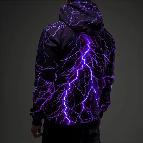 Vintage Men's Sweatshirt 3D Lightning Graphic Printing Casual Hoodies Spring Autumn Female Clothing 