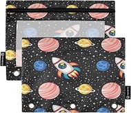 RPLIFE Planets Black Binder Book Pouch with Clear Window, 2Pack Zippered Pencil Pouches Boys Kids Sc
