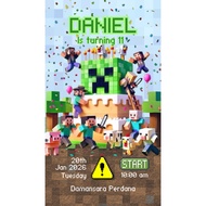 Minecraft Creeper - Birthday Invitation Card - Digital Invitation - E-Card Design