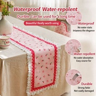 [Aria][G-1]Plaid Floral Velvet Table Runner with Lace Design, Dustproof Waterproof Long Strip Fabric