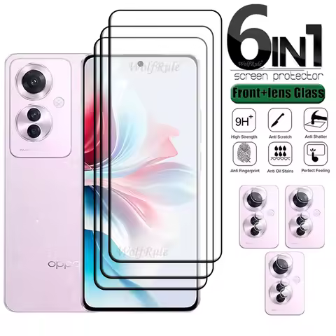 6-in-1 For Reno 11F Glass OPPO Reno 11F 5G Tempered Glass 9H Protective Full Cover Glue Screen Prote