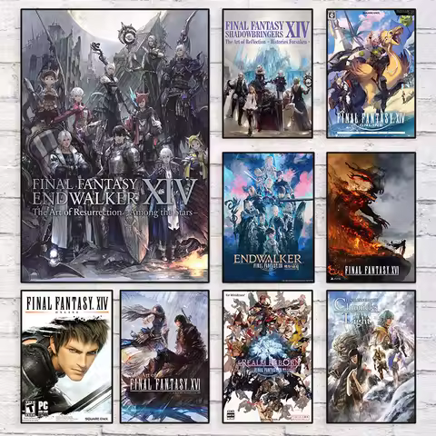 Hot Video Game Vaporwave Final-Fantasy XIV Poster Prints FF14 Canvas Painting Wall Art Pictures for 