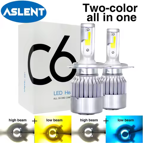 2X NEW C6 LED H4 Two colors 6500K+3000k 6500K+8000K Hi/Lo H7 H1 H8 H11 9005 HB3 HB4 9006 Bulb Auto l