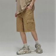 廢土風卡其色工裝短褲  男士複古五分褲