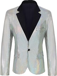 CARUHIF Men's 70s Disco Jacket Sequin Blazer Shiny Party Prom Outfit