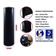 Black Stretch Film 250mm x 1kg x 23 Micron x 1 Roll (Core 0.15kg) Packing Wrapping Wrap Secure Lugga