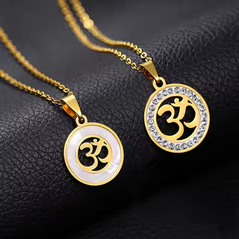 Stainless steel Hindoo Hindu Buddhist AUM OM Pendant Necklace Gold/Steel colors Lucky Peace Symbol H
