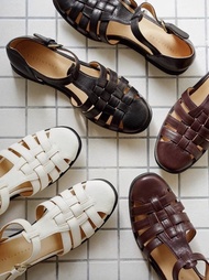 日本產小羊皮 經典包頭羅馬編織涼鞋 多色 手工製