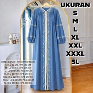 Ukuran S M L XL XXL XXXL 5L Long Dress Cantik Wanita Gamis Almira Mayung Linen Bordir Terbaru COD #B
