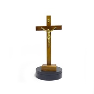 (SDKK 25 cm - CKM) 25 cm Brass Corpus Sitting Cross Catholic Table Cross Teak Wood Cross/ Brass Corp