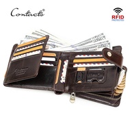 CONTACT'S Genuine Leather RFID Wallet Men Coin Pocket all Card Holder Vintage Short Purse Zipper Trifold Wallet Male Carteiras