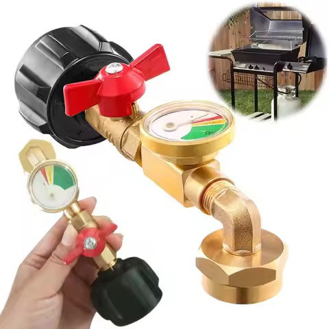 QCC1 Propane Refill Elbow Adapter with Valve and Gauge Propane Refill Pressure Adapter for 1 LB Prop
