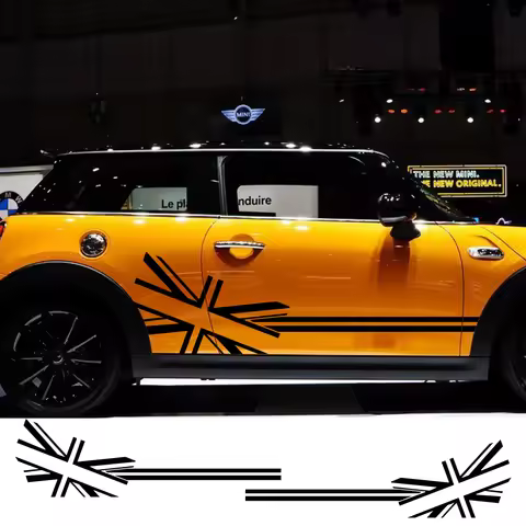 2pcs Car Sticker Flag Style Side Stripe Decals For Mini Cooper R56 R57 R58 R50 R52 R53 R59 R61 R60 F