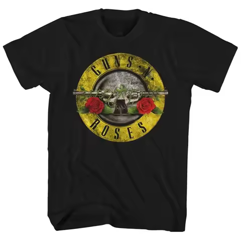 Pistol Rose Pattern Guns N 'Roses Rock Guns and Roses Band Casual T-Shirt Men's and Women's Luxury B