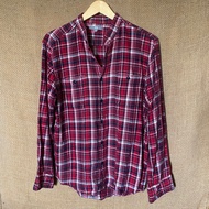 Uniqlo Flannel Collarless Red Shirt Man
