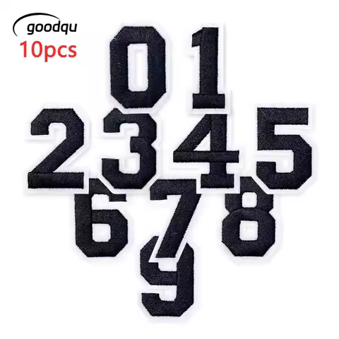 10pcs Black Digit Number Lot 0-9 Patches For Clothing Iron On Puffer Jacket Embroidered Pack Sew Fab