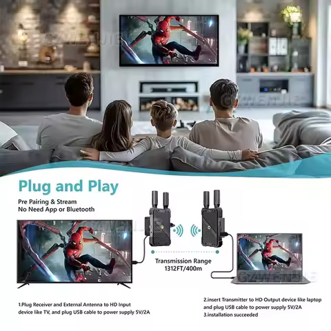 400m 5G 4K Wireless Transmission System Video Transmitter and Receiver HDMI Extender Support Battery