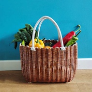 Vegetable Basket Shopping Basket Rattan Woven Weaving Shopping Props Outdoor Outing Picnic Supplies Full Set Influencer Portable ins