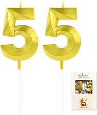 EAKE 55 Birthday Candles Gold Number 55th Candle Cake Topper for Men or Women Happy Birthday or Wedd