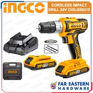 INGCO Cordless Impact Hammer Drill 20V w/ Battery Charger &amp; Case CIDLI200215 INPTCL