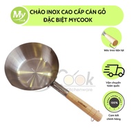 MyCook Premium Wooden Handle 304 Stainless Steel Pan, Stainless Steel Pan, Deep Stainless Steel Pan