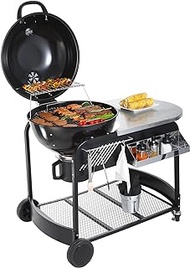 VEVOR 22 inch Performer Charcoal Grill, Premium Kettle Grill with Side Table, Porcelain-Enameled Lid and Bowl with Slide Out Ash Catcher Thermometer for BBQ, Barbecue Camping, Picnic, Backyard, Black