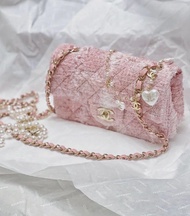 稀少罕有 Chanel CF mini 大mini 20cm 22C pink tweed classic flap linabell 玲娜貝兒粉紅色 woc hermes chanel square mini