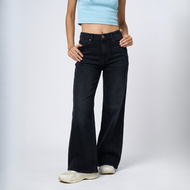 DAVIE JONES [BE FEARLESS] กางเกงยีนส์ Wide Flare Fit Jeans สีดำ WF0002